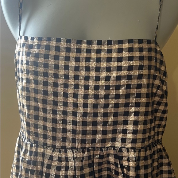 J. Crew Factory Black and Gold Metallic Checkered Mini Dress - Picture 5 of 9